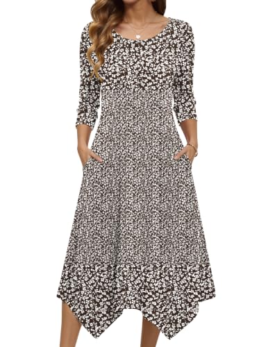 Image of Zeagoo Midi Dresses Women 2026 Dress 3 /4 Sleeve A Line Casual Dresses with Pockets