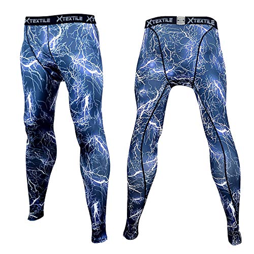 Leggings masculinas de compressão esportivas de camuflagem da Xtêxtil, Blue & Red, Medium