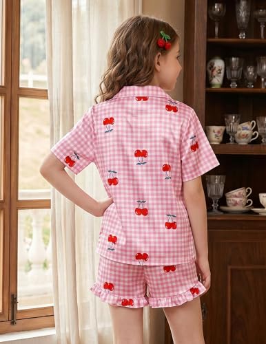 Image of Arshiner Girls Pajamas Silk Satin Pajama Set Button Pjs Ruffle Sleepwear | 2 Piece Nightwear, Silky Soft Lounge for Little & Big Kids, Ideal for Sleeping and Sleepover Party