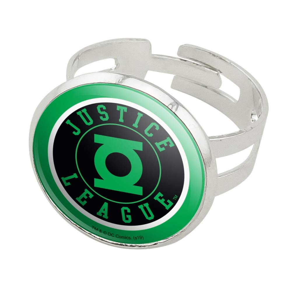 Justice League Green Lantern Athletic Logo Silver Plated Adjustable Ring