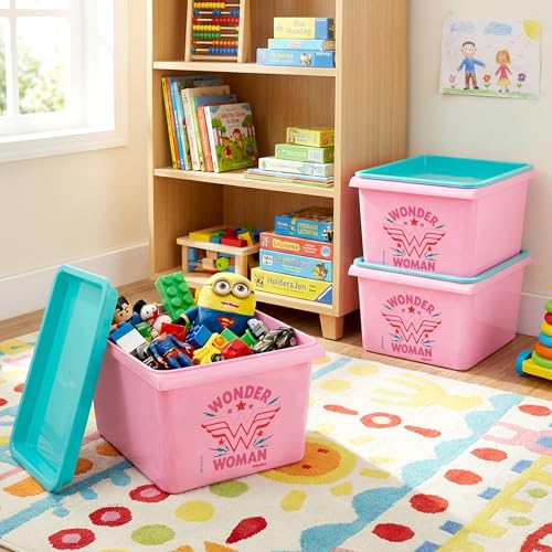 Image of Nayasa Stack N Store Wonder Women, Small, 5 ltrs | DC Superhero Print Plastic Storage Boxes Set of 2 with Lid | Side Handles | Stackable Multipurpose Organizers | Strong & Durable | Pink