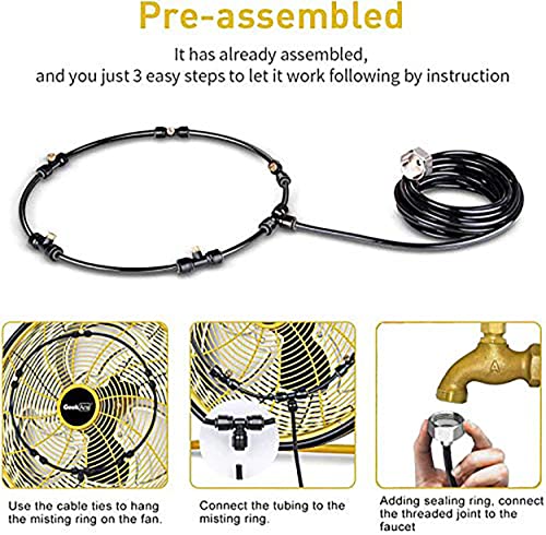 Image of DIY Crafts Fan Mist Kit For Wall Fan, Pedestrian Mist Nozzle Kit & Watering Irrigation Sprayers Outdoor Cooling Gardening System Misting PE Fan Rings Lawn Veranda Patio (Mist Kit, 3 Head)