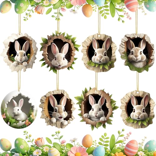 8 Stück Acryl Anhänger Osterhase Ornamente Osterdeko,Osteranhänger Hase,2D Hase Hängedeko Türdeko,Osteranhänger für Haus & Garten,Osterschmuck zum Aufhängen,Für Drinnen und Draußen Ostergeschenk