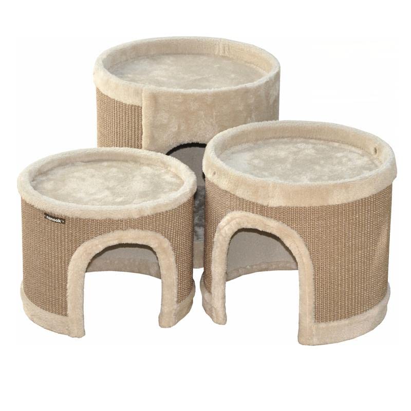 nanook Kratztonne, Höhe 89 cm, 3-teilig, Spieltonne für Katzen, 3 Ebenen, Kratzbaum, Kratzturm aus Sisal, braun/beige