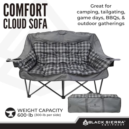Black Sierra Double Loveseat Sofá para Camping, Silla Plegable Oversize para Adultos, Capacidad 600 lb, Asiento Exterior Acolchonado con Porta Vasos y Bolsa de Transporte miniatura 6