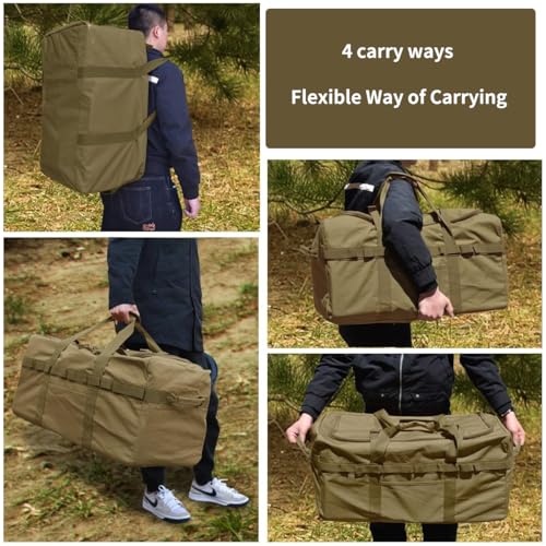 Large Military Duffle Bag Tactical Camping Storage Utility Tote Bag Camping Kitchen Organizer with Deployment Cargo Bag Travel Sports Equipment (Khaki, Medium 25.59"x13.78"x13.78")4