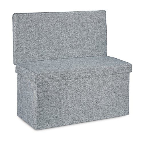Relaxdays Baúl Almacenamiento, Puff Asiento Almacenaje, Banco con Respaldo, Taburete, Lino, 1 Ud., 73 x 76 x 38 cm, Gris