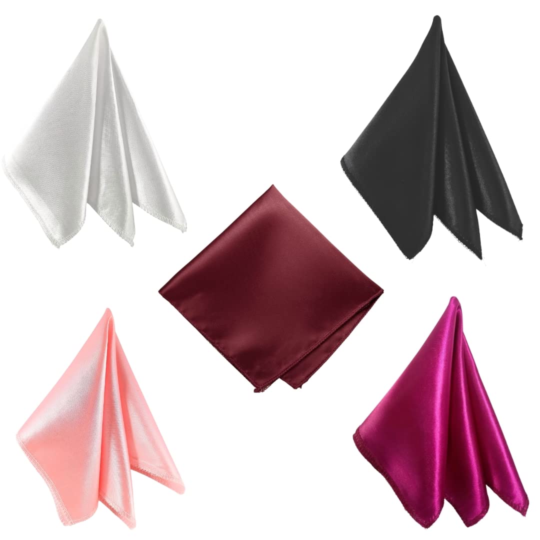 Satin Pocket Square for Men, Wedding Handkerchief for Suits, Blazers & Tuxedo, Pocket Square Combo (Pack of 5) (Multicolor)