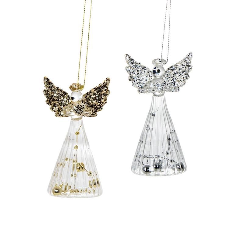 Set de 2 angelitos de Cristal Dorado y Plateado 9.5 cm