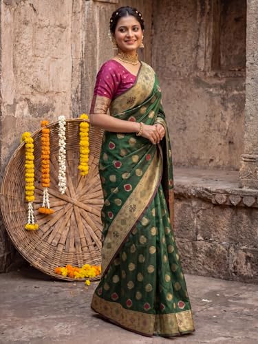 Image of AKHILAM Women's Kanjivaram Pure Soft Silk Saree For Women Saree With Unstitched Blouse Piece |Soft banarasi saree for women|silk saree pure silk