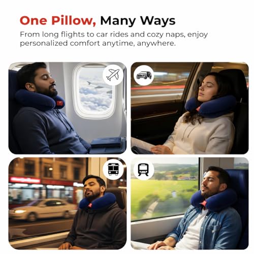 Image of Trajectory Travel Neck Pillow with Sleeping Eye Mask Combo for Travelling and Sleeping in Airplane Flight, Cab, Car, Train, Bus for Men and Women Blue(As seen on Shark Tank)