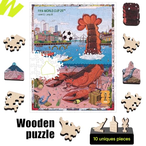 Image of FIFA World Cup 2026 City Puzzle Boston Poster - Wooden Puzzle for Adult, 200 Pieces Irregular Shape Puzzle, 5MM Thick, Creative Collectible Gift for Fans, Officially Licensed Product, 9.3x11.8''