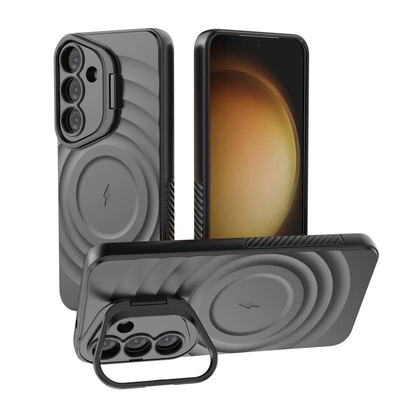Image of LuxuryKase Shockproof Case for Samsung Galaxy S25 Plus | Ripple Pattern | Camera Protection | Inner Velvet Fabric Lining | Protective Cover with Enhanced Grip & Wireless Charging Support - Black