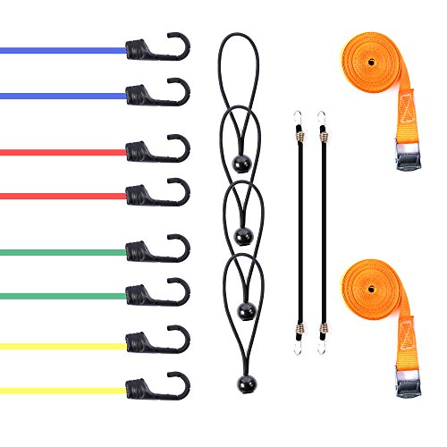 SIMALA Premium 16 Piece Bungee Cord, Ball Bungee Canopy Ties & Cambuckle Lashing Tie Down Straps Set in Jar