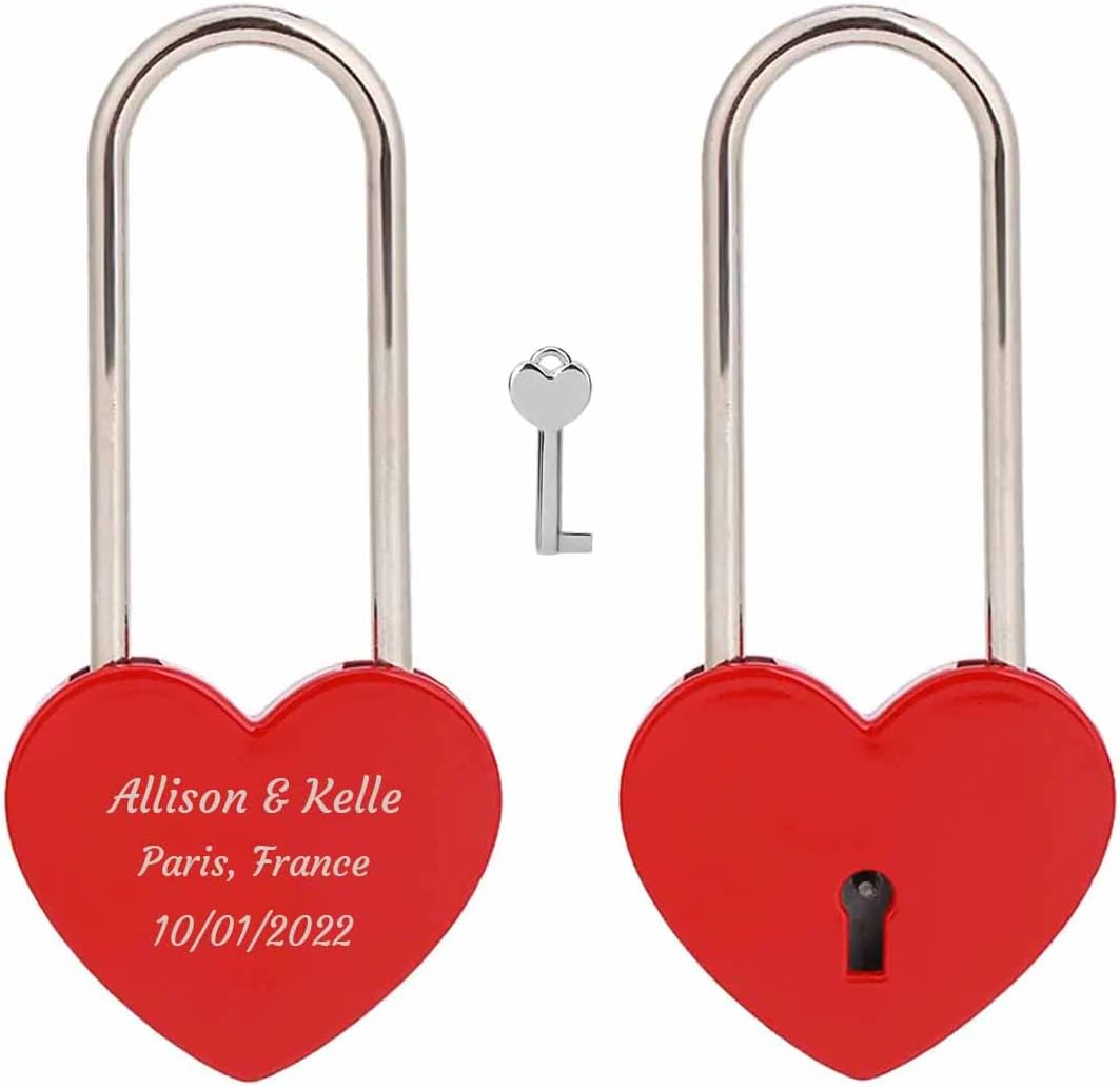 Personalized Red Heart Shape Love Padlock, Engraved Padlock, Wedding