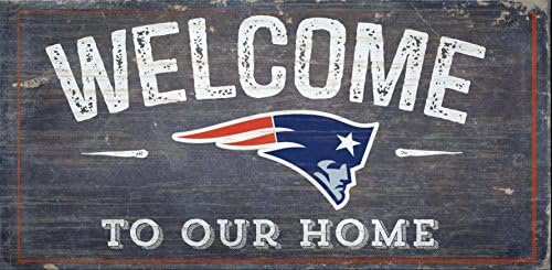 LA Auto Gear New England Patriots NFL Team Logo Garage Home Office Room Wood Sign with Hanging Rope - Welcome to Our Home image 2