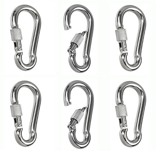 MOONIGHT Stainless Steel 304 Spring Snap Hook Carabiner with Screw Lock, Perfect for Tire & Disc Swings - Holds up to 1000Lbs 1pcs,2pcs,4pcs (Stainless Steel 304, 6 Pack)