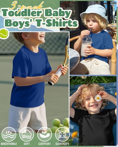 Image of Oakgarden 3 Pack Toddler Boys Crewneck T Shirts | 18M-5T, Short Sleeve Solid Tees, Soft Basic Tops, Baby Summer Clothes, Daycare, Preschool, Playdates, Daily Wear