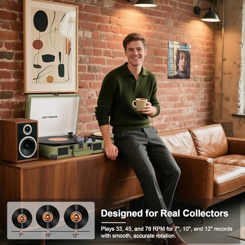 Record Player with Speakers, Bluetooth Vinyl Record Player with Recording, 3 Speed Portable Suitcase LP Player, Belt Drive Turntable, RCA/AUX/Headphone Jack, Green - Les Beatles, Paul McCartney, John Lennon, RIngo Starr, George Harrison Record Player with Speakers, Bluetooth Vinyl Record Player with Recording, 3 Speed Portable Suitcase LP Player, Belt Drive Turntable, RCA/AUX/Headphone Jack, Green – Image 7