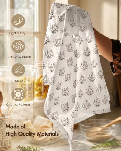 Image of Miss Adola 2 Pack 150GSM Flour Sack Kitchen Towels, Botanical Rhythm | 16 inchx26 inch, Lightweight, Lint-Free, Pure Cotton, Decorative, with Hanging Loop, Absorbent, Softer after Wash, Versatile