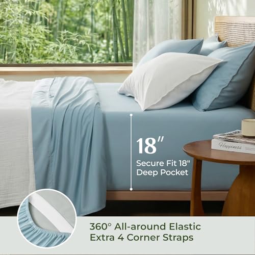 Image of BEDELITE Bamboo Viscose Sheet Set, King Size, 4 Pieces, Blue