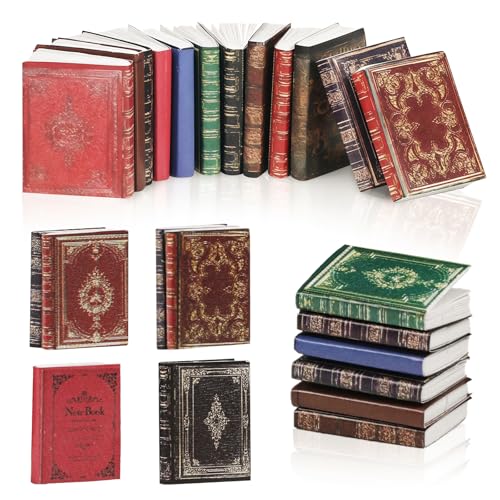 DERAYEE 24PCS Miniatures Dollhouse Books Assorted Timeless 1:12 Scale Blank Mini Books for Halloween Party Favors Supplies Home Dollhouse Accessories Decorations