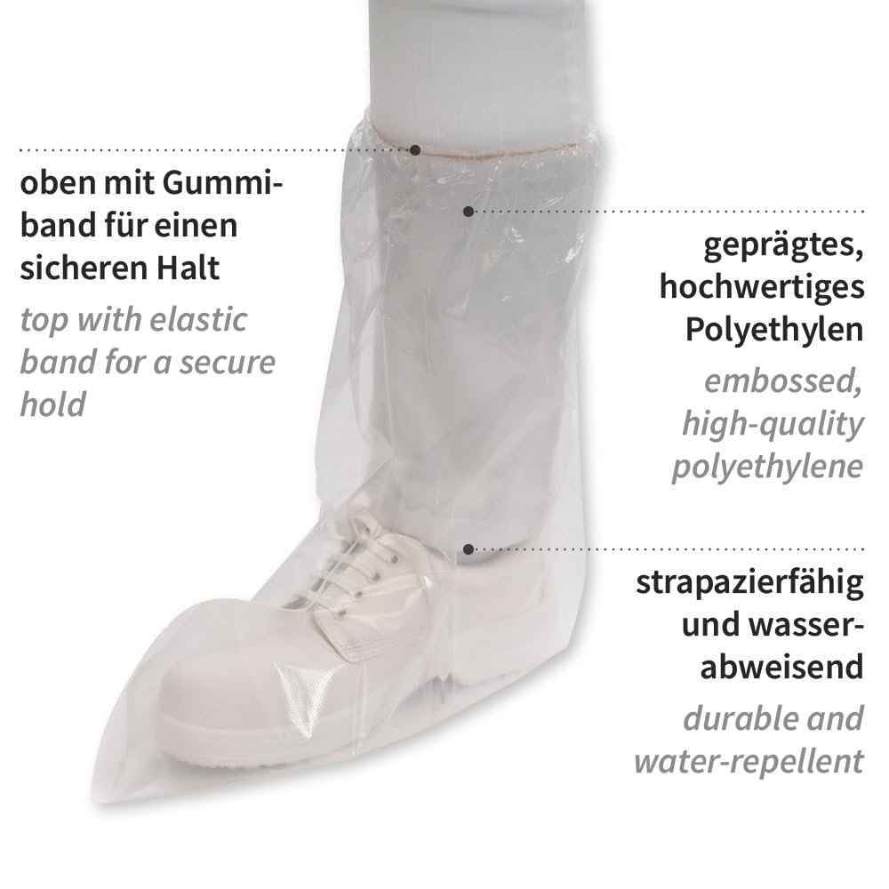 FRANZ MENSCH 500 Stück Hygostar Überstiefel | PE, transparent, L: 38cm, H: 47cm, Karton, Überstiefel, Schuhüberzieher, Schuhschutz