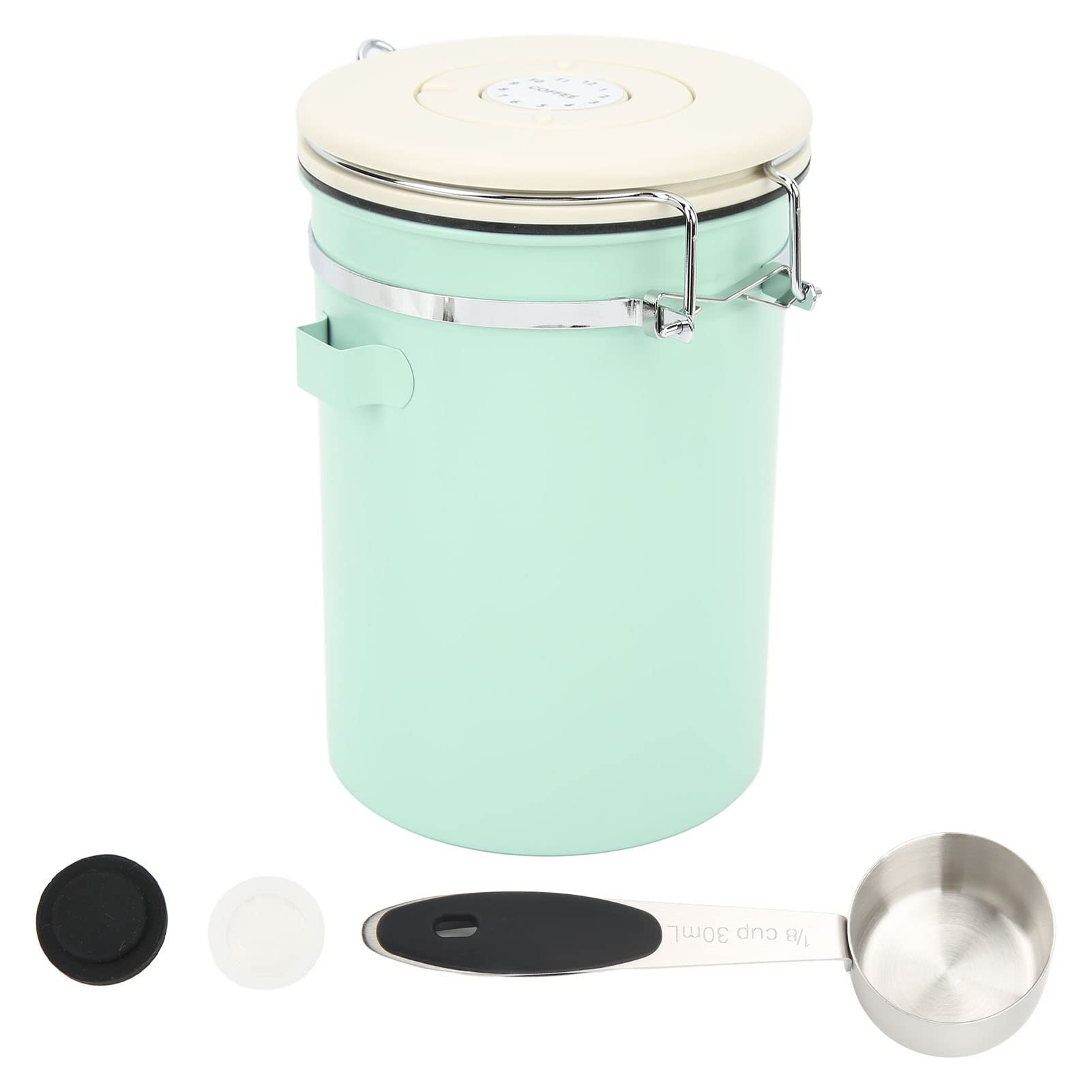 Cocoarm Bote de Café Grado Alimentario 304 Acero Inoxidable Bote de Café Tarro de Cocina Recipiente para Alimentos con Cucharilla y Rueda de Fecha (1.8L)