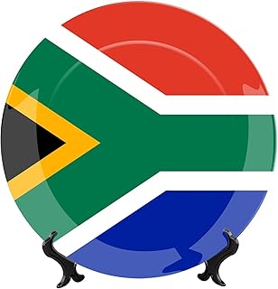 Decorative Plate Display 8" for South Africa Flag Round City Travel Souvenirs Ceramic Handmade Ornament Wall Hanging Tabletop Decoration Memorabilia Gift for Home&Office-pz270