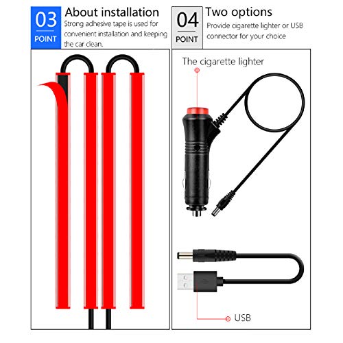 Zwbfu Luzes de tira de LED para carro, 4pcs 48 luzes LED multicoloridas interiores, acendedor de cig