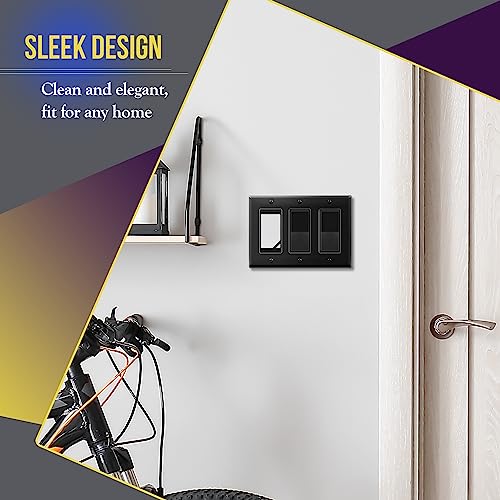 Image of ENERLITES Decorator Light Switch or Receptacle Outlet Wall Plate, Gloss Finish, Size 3-Gang 4.50 inch x 6.38 inch, Unbreakable Polycarbonate Thermoplastic, UL Listed, 8833-BK, Black (Pack of 2)