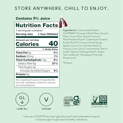 Image of OLIPOP Prebiotic Soda Pop, Vintage Cola, Pantry Pack Packed with Prebiotics, Fiber, and Botanicals, Gluten Free, GMO Free, 12oz (12-Cans) (Packaging May Vary)