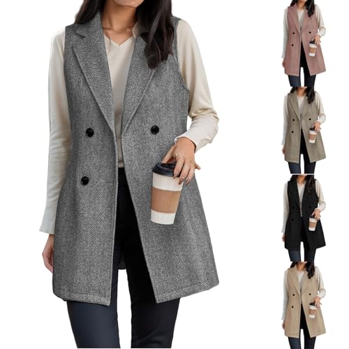 Long Vest for Women Sleeveless Tweed Blazer Casual Lapel Button Down Cardigan Jackets Business Work Office Coats4