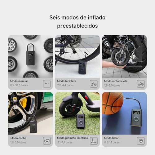 Miniatura 3 de Xiaomi Portable Electric Air Compressor 2 - Compresor de aire portátil (0.2 10.3 bar/3-150 psi, 6 modos, batería de 2000mAh, 14.4Wh, carga USB-C, pantalla LED), negro (Versión ES)