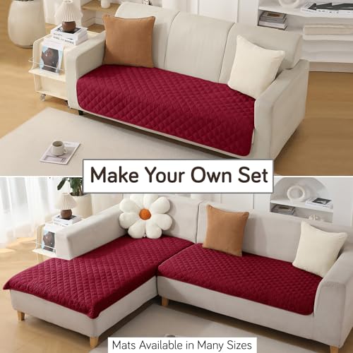 Image of Hokipo Quilted Waterproof Sofa Cover Mats For L Shape And 1 /2 /3 Seater Sofa. Make Your Own Sofa Cover Set, Mat Length 81(D) X 110(L) Cm, Maroon (Ar-4965-W3) - Polyester