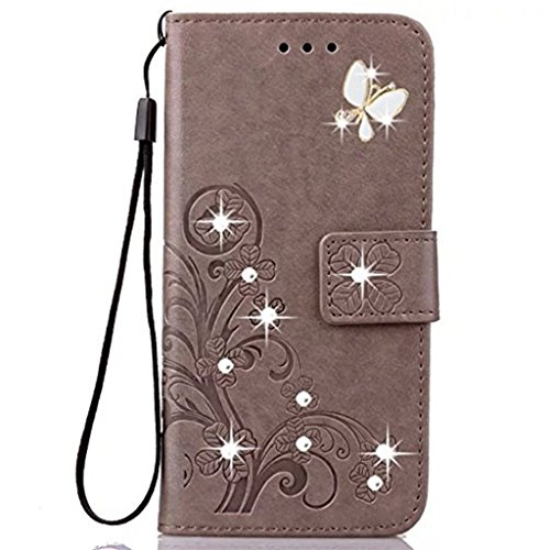 Huawei Y6 2019/Honor 8A Case [With Free Screen Protector],Fashion Handmade 3D Bling Diamond PU Leather Stand Flip Case Cover With Card Holder Folio Wallet Case for Huawei Y6 2019/Honor 8A (Grey)