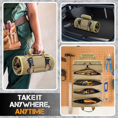 Roll-Up-Tool-Bag-Heavy-Duty-Tool-Organizer-with-2-Detachable-Zipper-Pouches-Compact-Durable-Tool-Storage-for-Men-Women-Perfect-for-Handyman-RV-Owners-Dad-Birthday-or-Fathers-Day-Gifts-Khaki - Urban Country Home Decor Roll-Up-Tool-Bag-Heavy-Duty-Tool-Organizer-with-2-Detachable-Zipper-Pouches-Compact-Durable-Tool-Storage-for-Men-Women-Perfect-for-Handyman-RV-Owners-Dad-Birthday-or-Fathers-Day-Gifts-Khaki