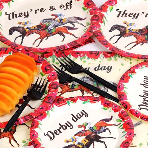 image for Qyeahkj 50 Guests Derby Day Plates and Napkins Party Supplies Kentucky