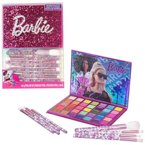 Barbie 35-Well Eyeshadow Palette, Shimmery and Opaque Colors, Pigmented Blendable, 8 Application Brushes Ages 8+, Perfect for Parties, Sleepovers & Makeovers, By Townley Girl Cover