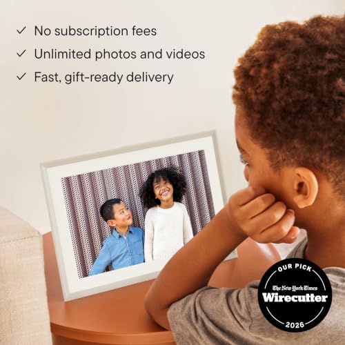 Image of Aura 10 inch HD WiFi Digital Picture Frame - Free Unlimited Cloud Storage - Send Photos from Phone - No Subscription - Auto On /Off - Gift for Parents & Grandparents (Cool White Mat, 10 inch)