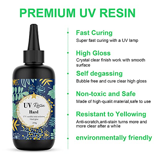 UV Resin Kit with Light, 200g Upgraded Crystal Clear Hard Type UV Glue UV Curing Epoxy Resin UV