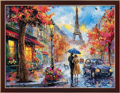 Image of Leczany Cross Stitch Patterns Stamped Kit for Beginners | Embroidery Supplies DIY Craft Kit Needlepoint for Adults Starter | 11CT, 3 Strands | Urban Street Scenery 20.9x15.8 inches