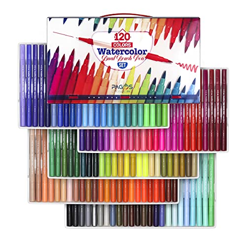 Pagos 120 Colors Dual Brush Pens Set | Watercolor Art Markers | Fine & Brush Tip Pen For Coloring Books Drawing Lettering Sketching Calligraphy Bullet Journal | Gift Sets For Adults Kids #TOP1