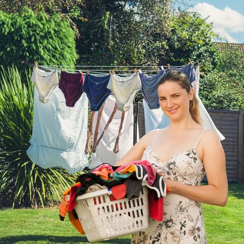 Umbrella Clothesline Outdoor, Rotary Retractable Clothes Line Outdoors Adjustable Height Drying Rack Clothing 4 Arms 12 Lines with 165 Feet Heavy Duty Outdoor Clothesline for Backyard - Image 7