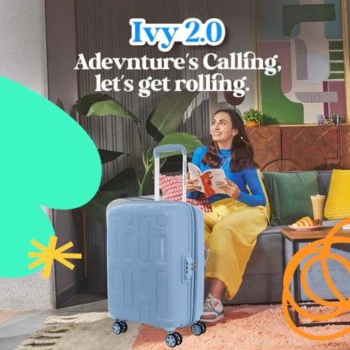 Image of American Tourister Ivy 2.0 | Small Size Cabin Trolley Bag (55 cm) | 360 8 Wheel Travel Luggage | Hard Case Polypropylene (PP) Suitcase | Combination Lock | Blue Frog