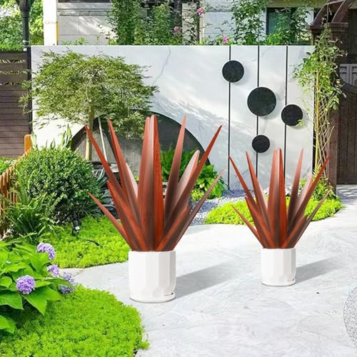 Image of TOMBABY Enlarge Metal Plants Tequila Rustic Sculpture, Outdoor Patio Yard Home Decor Hand Painted Agave Garden Statue, Outdoor Lawn Ornaments Yard Stakes for Mom Gift (1 Big coppery)