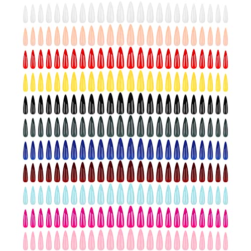 Yokilly 240 Stück falsche Nägel, extra lange, glänzende Nägel zum Aufdrücken, bunte Stiletto-Kunstnägel zum Aufkleben, volle Abdeckung, künstliche Acryl-Nagelspitzen Cover
