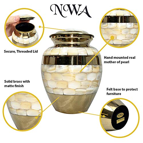 Urns For Pets And Humans, Brass Mother Of Pearl Cremation Urn, Holds 40 Pounds, Medium Size Urn #TOP1