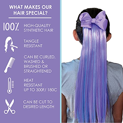 My Hair Popz Deluxe Synthetic Fiber Ponytail Hair Extensions With Bow | Heat And Tangle Resistant Colored Hair Extensions For Kids | Easy To Attach Ponytail For Child Friendly Use | Blue Raspberry #TOP3
