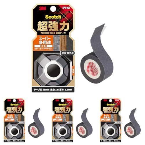 3M スコッチ 超強力両面テープ プレミアゴールド スーパー多用途 粗面用 幅25mm長さ1m KPR-25R (× 4)